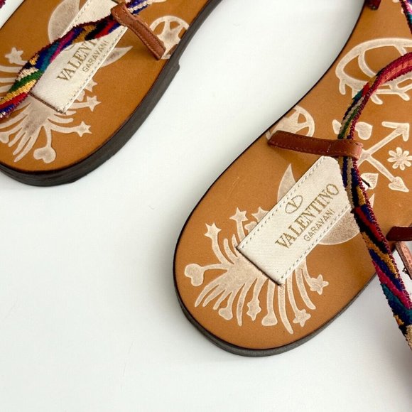 VALENTINO GARAVANI Santeria Native Ankle Wrap Flat Sandals in Multicolor Sz 8 - Picture 4 of 6